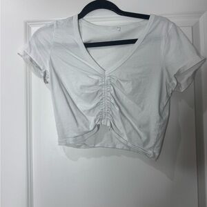 Wilfred Ivory Ruched V-Neck Crop Top